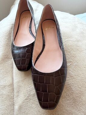 J. Crew Dark Brown Croc-Embossed Leather Flats